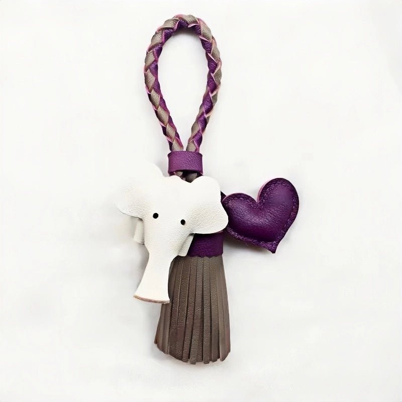 Genuine Leather Tassel Elephant Bag Charm – Cute Heart Design, Handmade Accessory for Bags and Keys, Fashionable and Versatile Gift for Women - Tomlynam