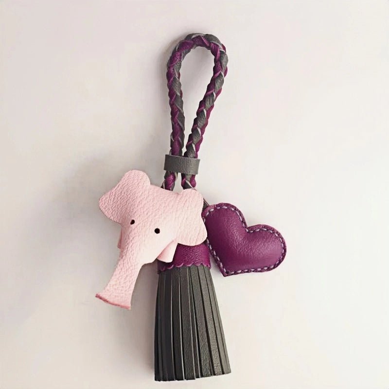 Genuine Leather Tassel Elephant Bag Charm – Cute Heart Design, Handmade Accessory for Bags and Keys, Fashionable and Versatile Gift for Women - Tomlynam