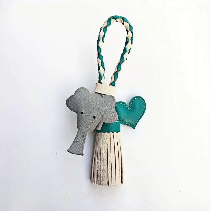 Genuine Leather Tassel Elephant Bag Charm – Cute Heart Design, Handmade Accessory for Bags and Keys, Fashionable and Versatile Gift for Women - Tomlynam