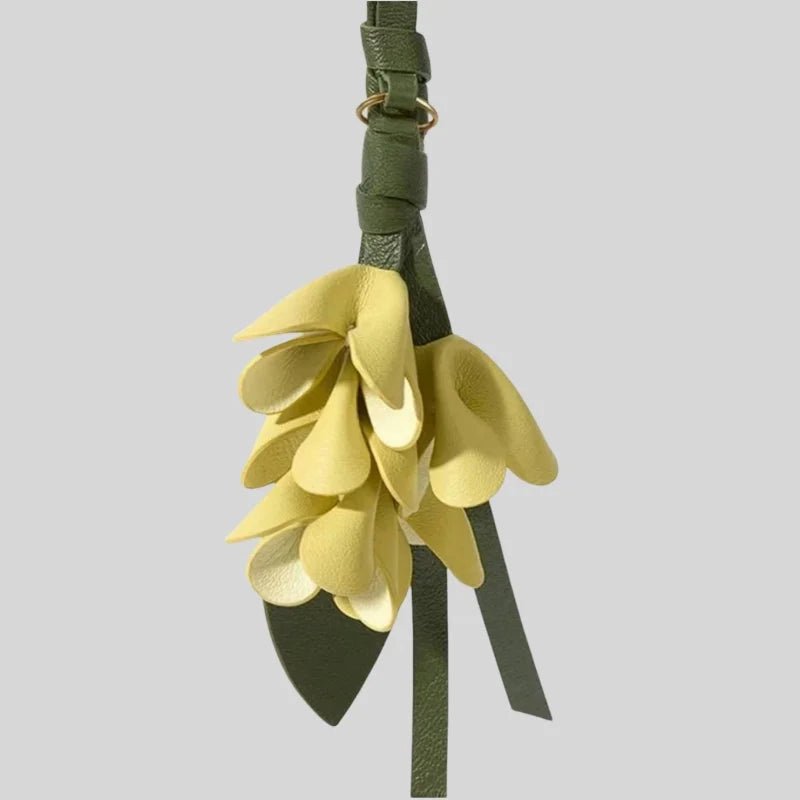 Golden Osmanthus Leather Flower Charm – Handmade Full - Grain Cowhide Floral Pendant | Realistic 3D Bloom Keychain for Elegant Bag Decoration - Tomlynam