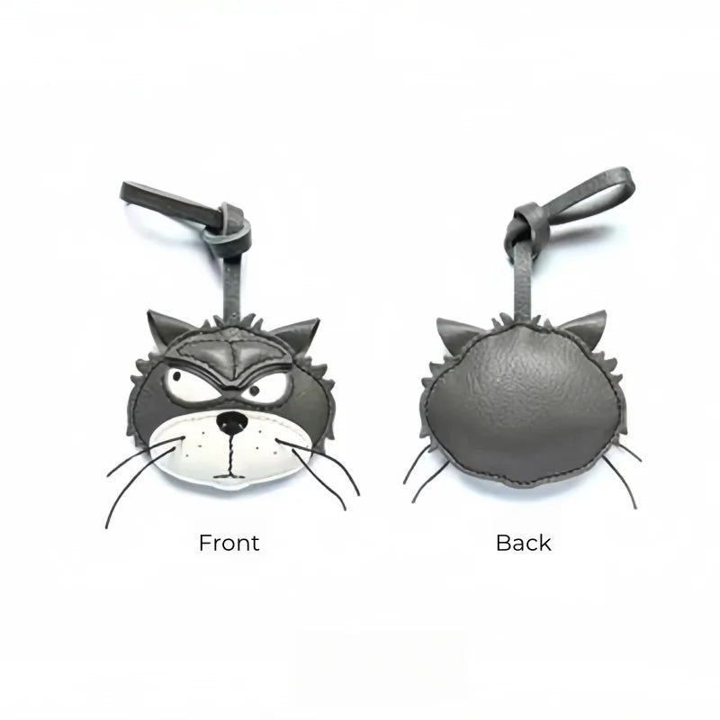 Grumpy Cat Leather Charm – Handmade Full - Grain Goatskin Bag and Key Accessory, Unique Gift for Cat Lovers - Tomlynam