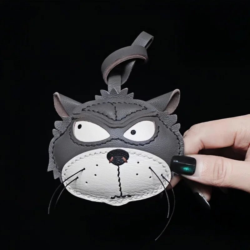 Grumpy Cat Leather Charm – Handmade Full - Grain Goatskin Bag and Key Accessory, Unique Gift for Cat Lovers - Tomlynam