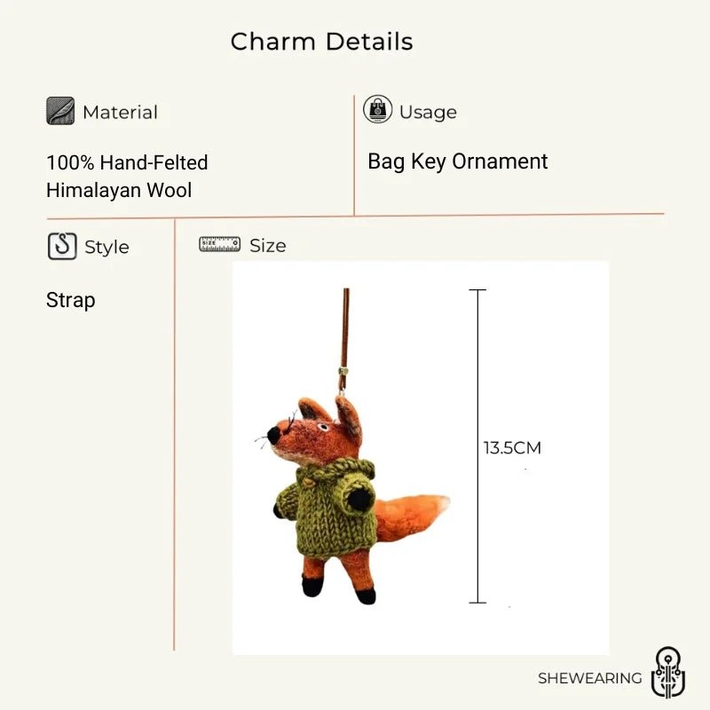 Hand - Felted Fox Bag Charm – Himalayan Wool Woodland Companion | Slow Living Gift Idea - Tomlynam