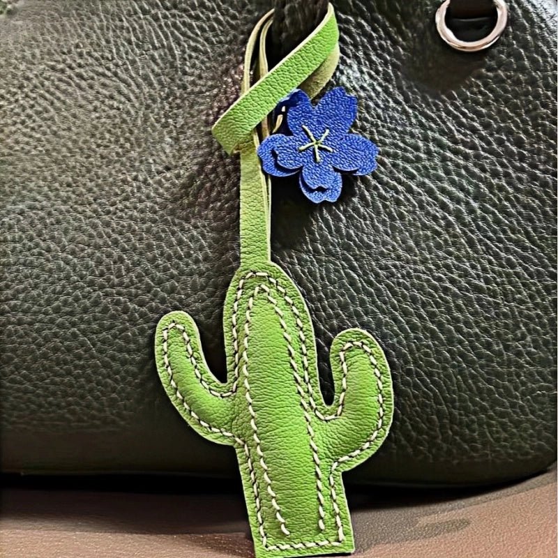 Hand - Stitched Genuine Leather Cactus Charm – INS Style Bag Accessory, Creative Gift, Keychain, Versatile and Trendy - Tomlynam