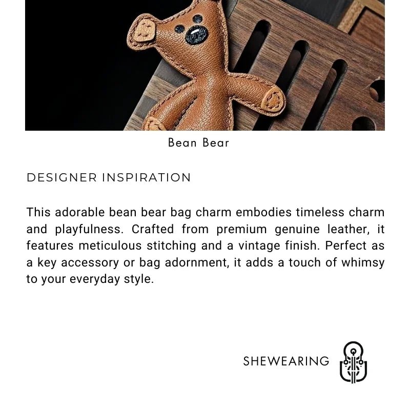 Hand - Stitched Leather Bear Bag Charm – Adorable Vintage Keychain Gift for Her - Tomlynam