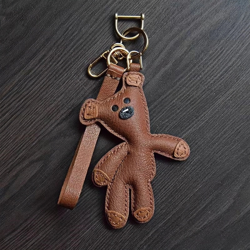 Hand - Stitched Leather Bear Bag Charm – Adorable Vintage Keychain Gift for Her - Tomlynam