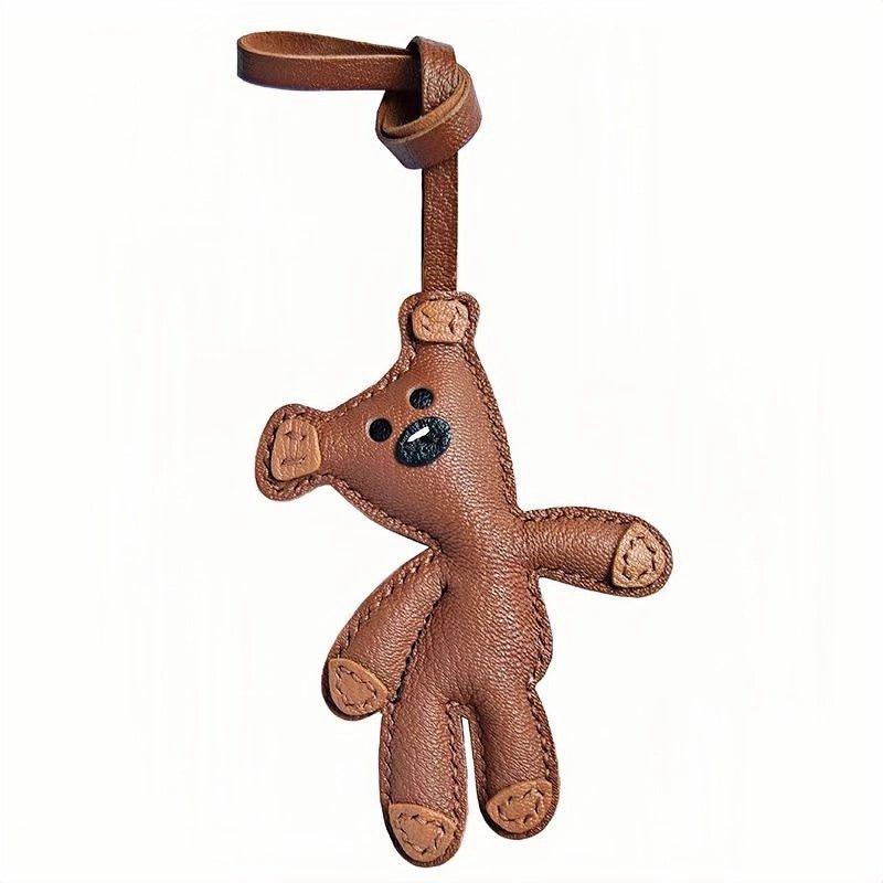 Hand - Stitched Leather Bear Bag Charm – Adorable Vintage Keychain Gift for Her - Tomlynam