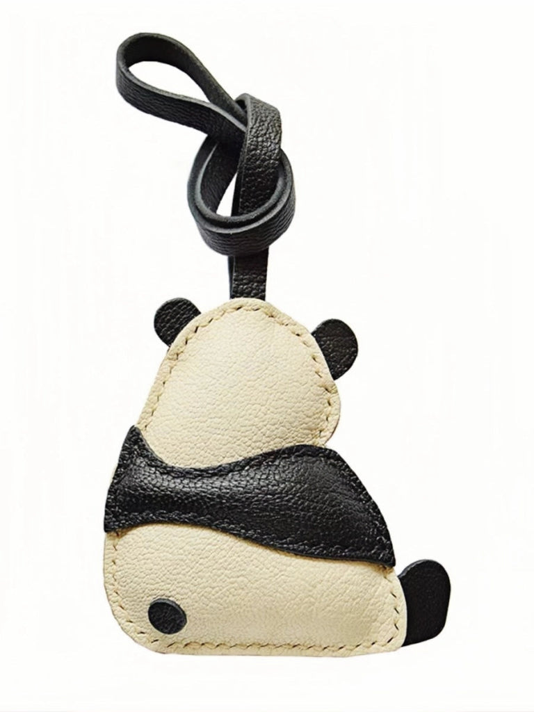 Hand - Stitched Panda Leather Bag Charm – Full - Grain Cowhide Keychain, Minimalist Black - and - White Design, Whimsical Gift for Her - Tomlynam