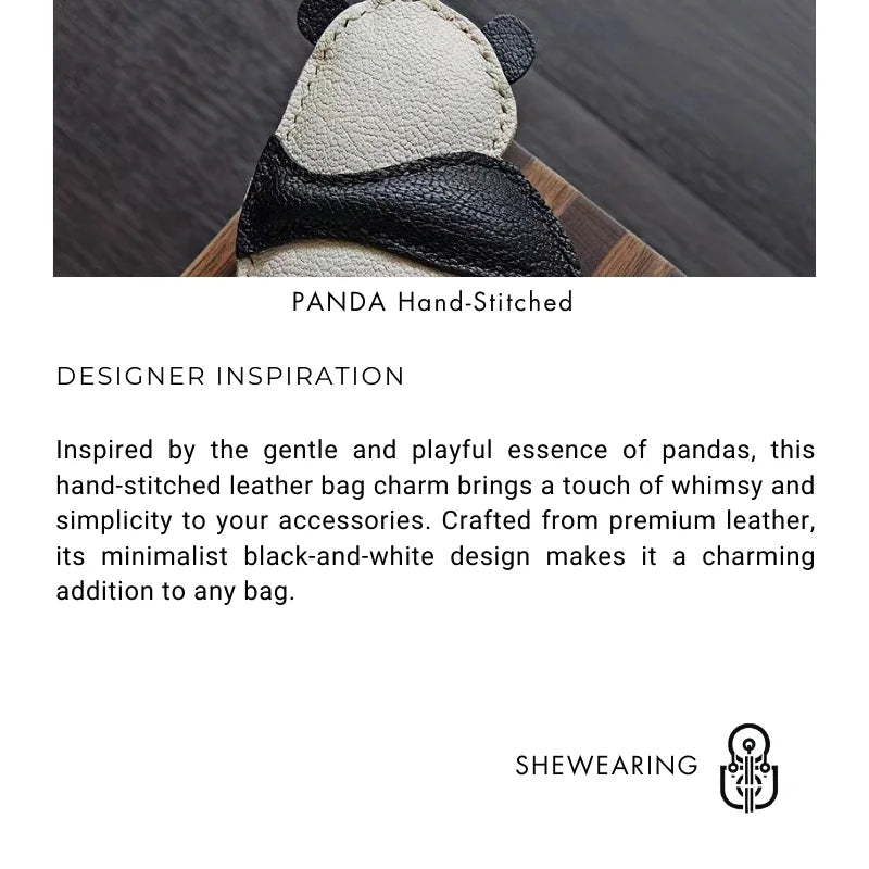 Hand - Stitched Panda Leather Bag Charm – Full - Grain Cowhide Keychain, Minimalist Black - and - White Design, Whimsical Gift for Her - Tomlynam