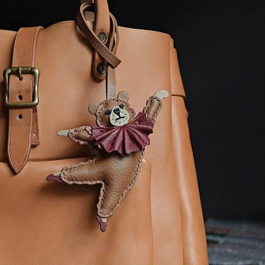 Handcrafted Ballet Bear Bag Charm – Full - Grain Lambskin, Elegant & Playful, Perfect Gift for Her - Tomlynam