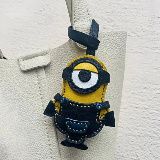 Handcrafted Big - Eyed Yellow Minion Leather Charm – Unique Bag & Key Accessory, Fun Gift Idea - Tomlynam
