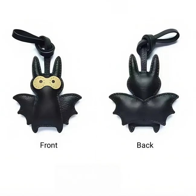 Handcrafted Black Leather Bat Charm – Playful Halloween - Inspired Keychain and Bag Accessory - Tomlynam