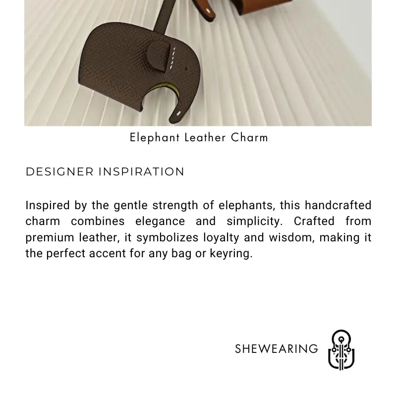 Handcrafted Elephant Leather Charm – Full - Grain Cowhide Bag Accessory with Minimalist Elegance - Tomlynam