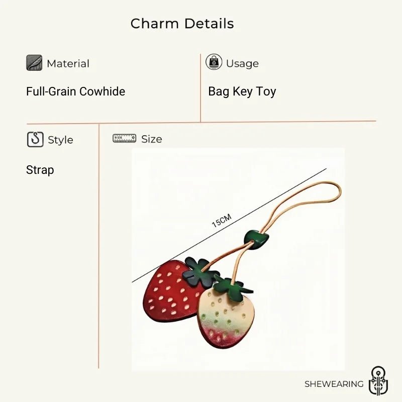 Handcrafted Genuine Leather Strawberry Bag Charm, Nordic - Style Fruit Design, Artisan Keychain, Car Accessory, Bookmark Decoration - Tomlynam