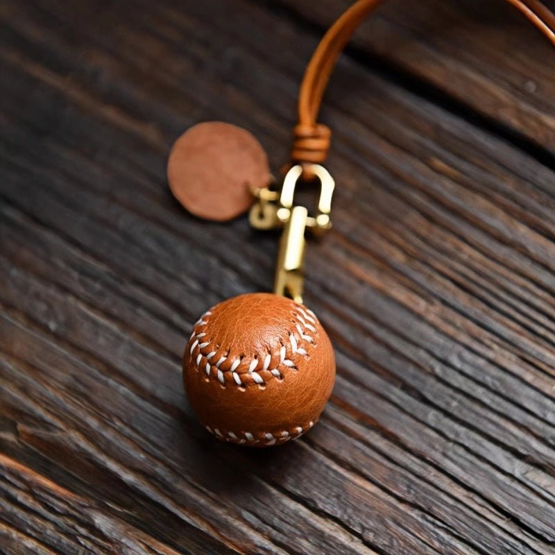 Handcrafted Leather Baseball Bag Charm – Genuine Cowhide, Keychain or Bag Accessory, Thoughtful Gift for Sports Lovers - Tomlynam
