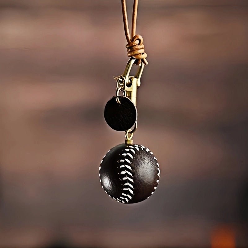 Handcrafted Leather Baseball Bag Charm – Genuine Cowhide, Keychain or Bag Accessory, Thoughtful Gift for Sports Lovers - Tomlynam