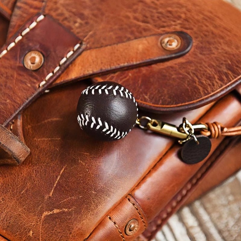 Handcrafted Leather Baseball Bag Charm – Genuine Cowhide, Keychain or Bag Accessory, Thoughtful Gift for Sports Lovers - Tomlynam