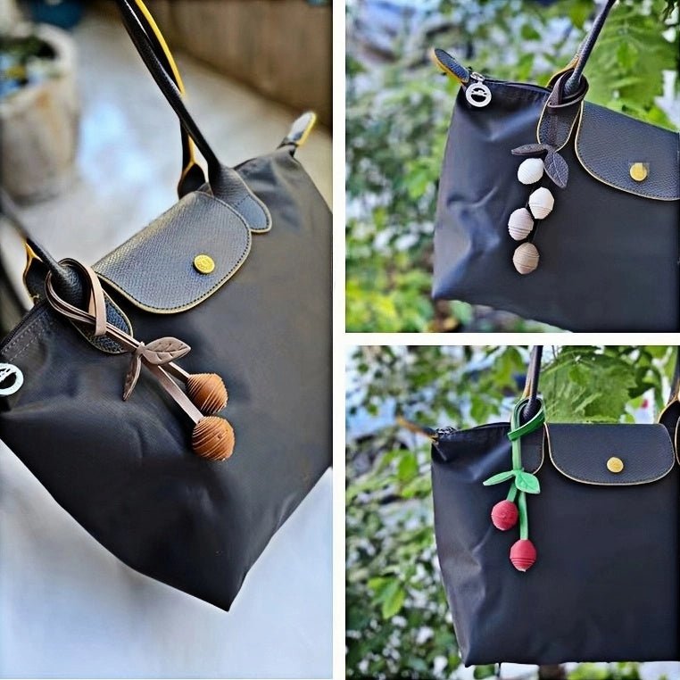 Handcrafted Leather Cherry Bag Charm – Full - Grain Cowhide, Nature - Inspired Design, Whimsical Accessory for Women, Elegant Gift Idea - Tomlynam