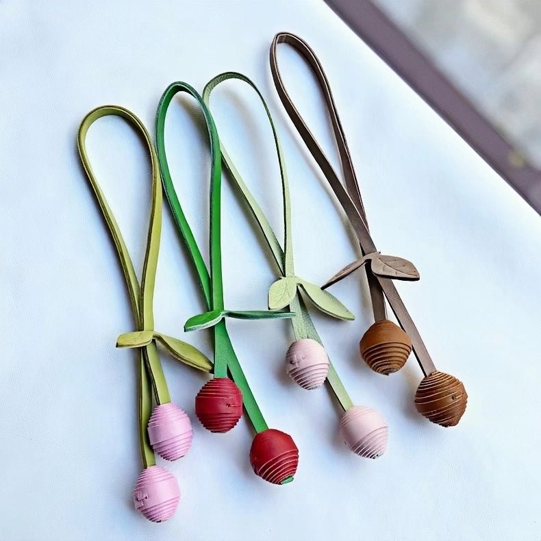Handcrafted Leather Cherry Bag Charm – Full - Grain Cowhide, Nature - Inspired Design, Whimsical Accessory for Women, Elegant Gift Idea - Tomlynam