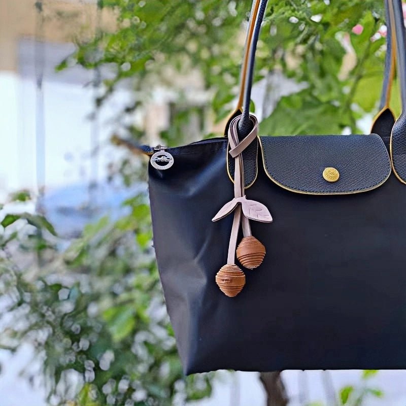 Handcrafted Leather Cherry Bag Charm – Full - Grain Cowhide, Nature - Inspired Design, Whimsical Accessory for Women, Elegant Gift Idea - Tomlynam