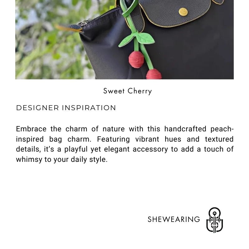Handcrafted Leather Cherry Bag Charm – Full - Grain Cowhide, Nature - Inspired Design, Whimsical Accessory for Women, Elegant Gift Idea - Tomlynam