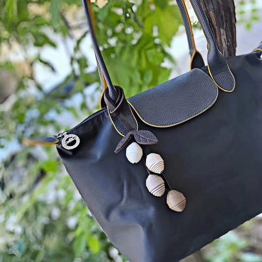 Handcrafted Leather Cherry Bag Charm – Full - Grain Cowhide, Nature - Inspired Design, Whimsical Accessory for Women, Elegant Gift Idea - Tomlynam