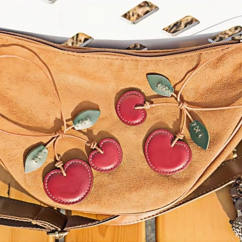 Handcrafted Leather Cherry Bag Charm – Premium Cowhide, Vibrant 3D Cherries, Stylish Accessory for Bags and Keys, Perfect Gift for Women - Tomlynam