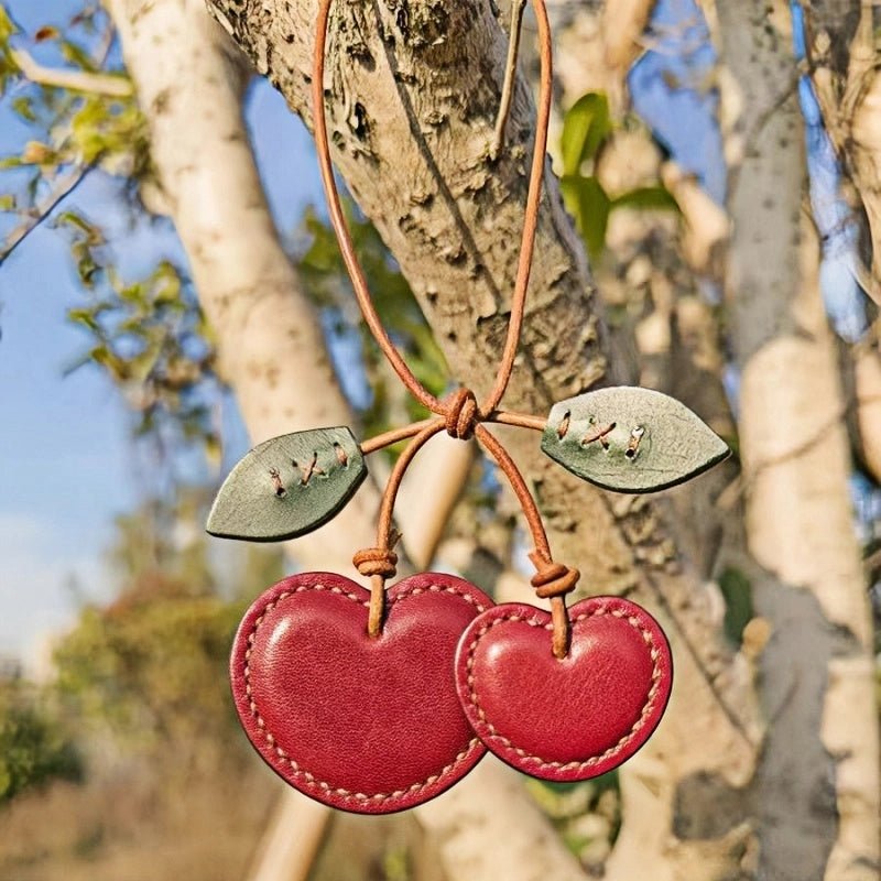 Handcrafted Leather Cherry Bag Charm – Premium Cowhide, Vibrant 3D Cherries, Stylish Accessory for Bags and Keys, Perfect Gift for Women - Tomlynam