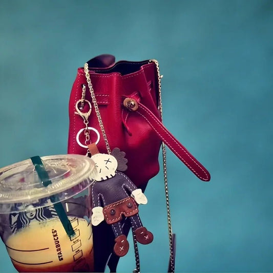 Handcrafted Leather Doll Charm – French Goatskin Keychain for Bags, Unisex Birthday Gift, Unique Trendy Style - Tomlynam