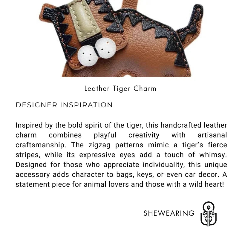 Handcrafted Leather Tiger Bag Charm – Unique Designer Keychain & Accessories Gift - Tomlynam