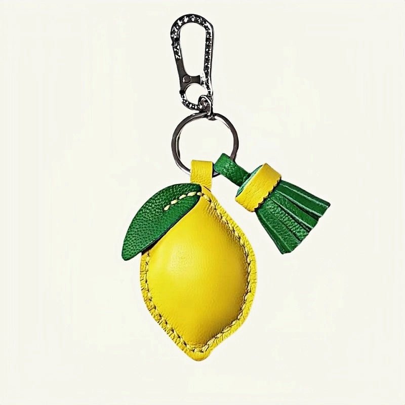 Handcrafted Lemon Bag Charm – Full - Grain Lambskin Key Accessory with Tassel, Artisan Design, Ideal Gift for Couples and Friends - Tomlynam