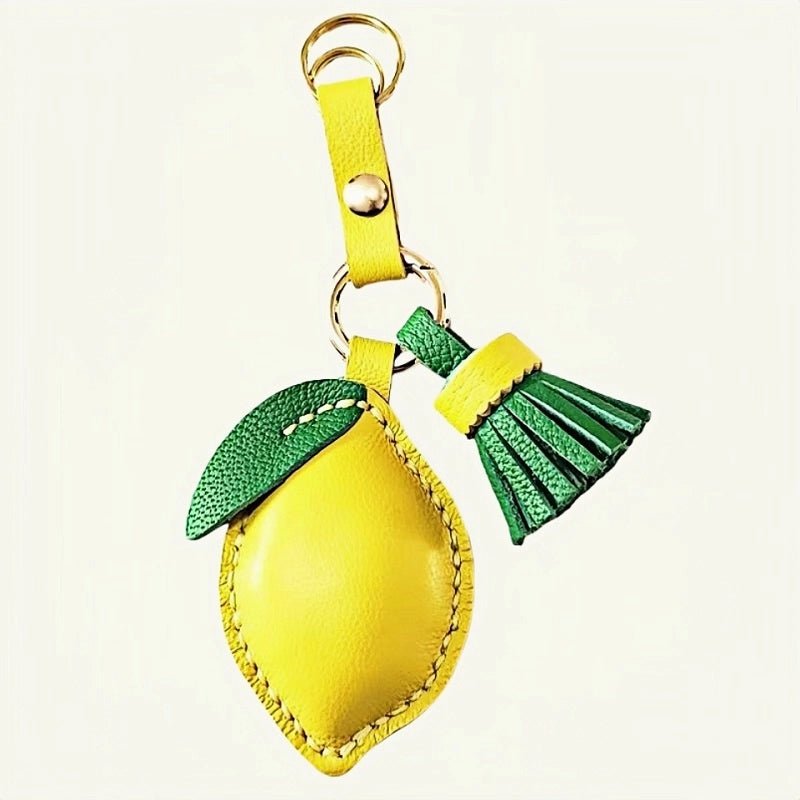 Handcrafted Lemon Bag Charm – Full - Grain Lambskin Key Accessory with Tassel, Artisan Design, Ideal Gift for Couples and Friends - Tomlynam