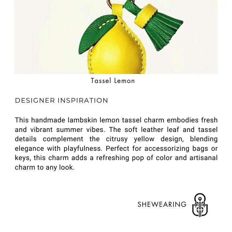 Handcrafted Lemon Bag Charm – Full - Grain Lambskin Key Accessory with Tassel, Artisan Design, Ideal Gift for Couples and Friends - Tomlynam