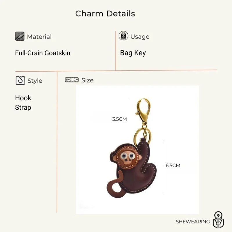 Handcrafted Lucky Monkey Leather Bag Charm – Full - Grain Leather Keychain | Zodiac Monkey Pendant | Car & Handbag Decoration - Tomlynam