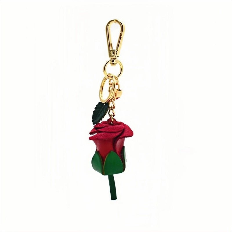 Handcrafted Nordic Rose Leather Bag Charm - Elegant Full - Grain Cowhide Flower Keychain and Bookmark for Bags - Tomlynam