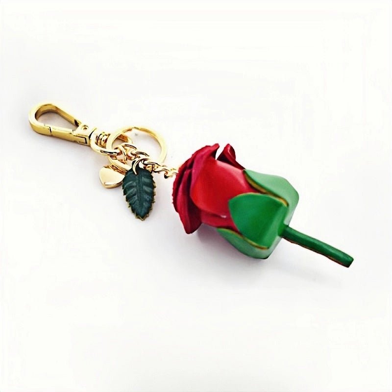 Handcrafted Nordic Rose Leather Bag Charm - Elegant Full - Grain Cowhide Flower Keychain and Bookmark for Bags - Tomlynam