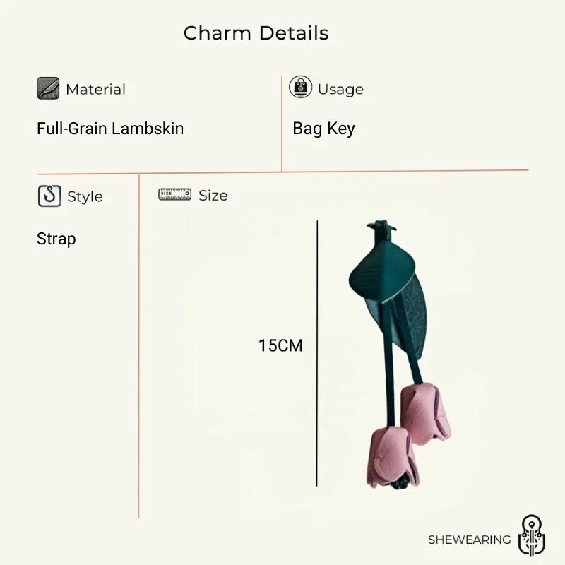 Handcrafted Pink Tulip Bag Charm in Premium French Lambskin – Elegant Floral Design for Bags and Keys, Artisan - Made Gift for Her - Tomlynam