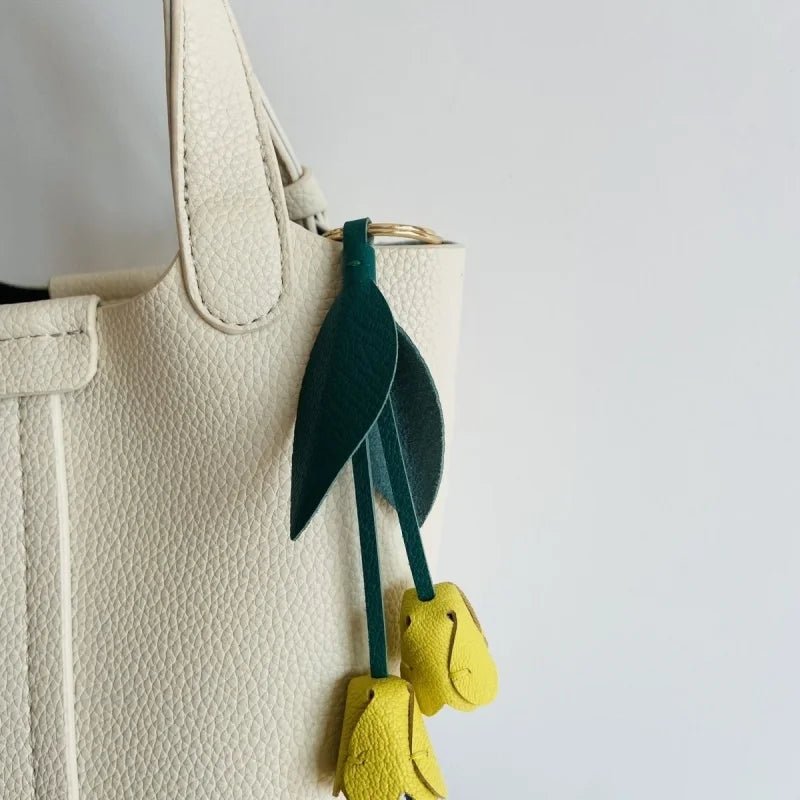 Handcrafted Pink Tulip Bag Charm in Premium French Lambskin – Elegant Floral Design for Bags and Keys, Artisan - Made Gift for Her - Tomlynam