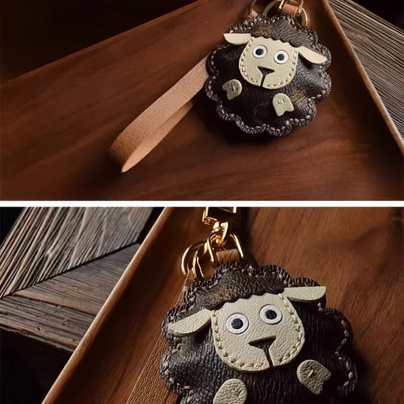 Handcrafted Sheep Leather Bag Charm – Vintage - Inspired Full - Grain Leather Keychain for Bags & Cars – Artisanal Gift for Men & Women - Tomlynam