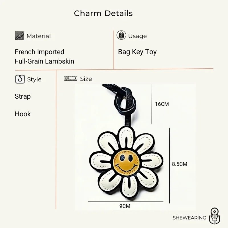 Handcrafted Sunflower Leather Bag Charm – Full - Grain Lambskin Keychain, Minimalist and Fashionable Gift for Women - Tomlynam