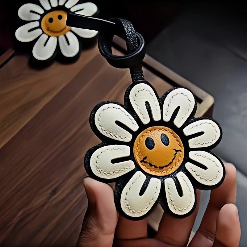 Handcrafted Sunflower Leather Bag Charm – Full - Grain Lambskin Keychain, Minimalist and Fashionable Gift for Women - Tomlynam