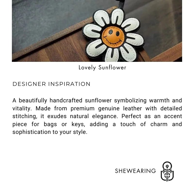Handcrafted Sunflower Leather Bag Charm – Full - Grain Lambskin Keychain, Minimalist and Fashionable Gift for Women - Tomlynam