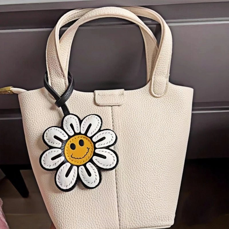 Handcrafted Sunflower Leather Bag Charm – Full - Grain Lambskin Keychain, Minimalist and Fashionable Gift for Women - Tomlynam