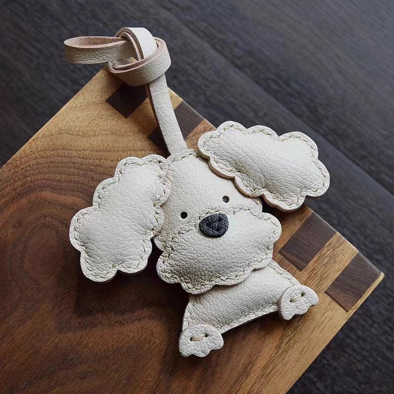 Handcrafted Teddy Leather Bag Charm – Full - Grain Lambskin, Cute Key Accessory, Minimalist and Adorable Gift for Her - Tomlynam