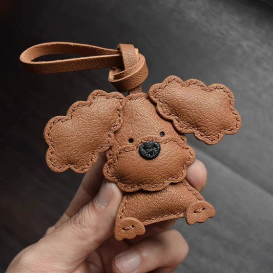Handcrafted Teddy Leather Bag Charm – Full - Grain Lambskin, Cute Key Accessory, Minimalist and Adorable Gift for Her - Tomlynam