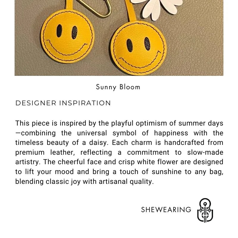 Handcrafted Yellow Face & Daisy Leather Bag Charm – Cute Keychain Accessory for Women | Summer Gift | Cheerful Flower Accent - Tomlynam