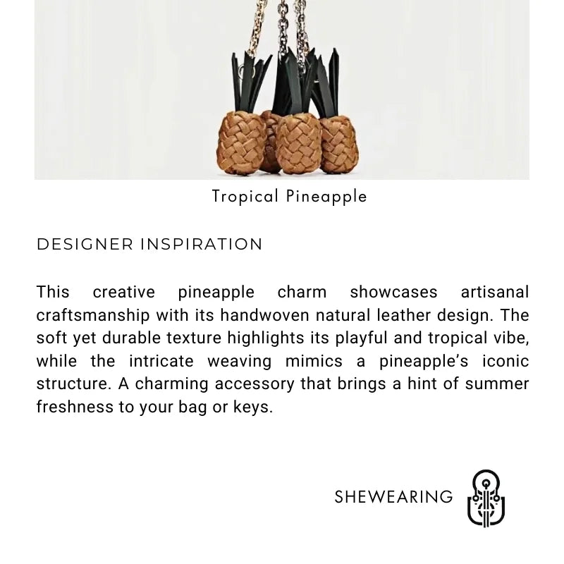 Handwoven Leather Pineapple Bag Charm – Full - Grain Cowhide Key Accessory, Creative and Tropical Vibes, Artisan Design - Tomlynam