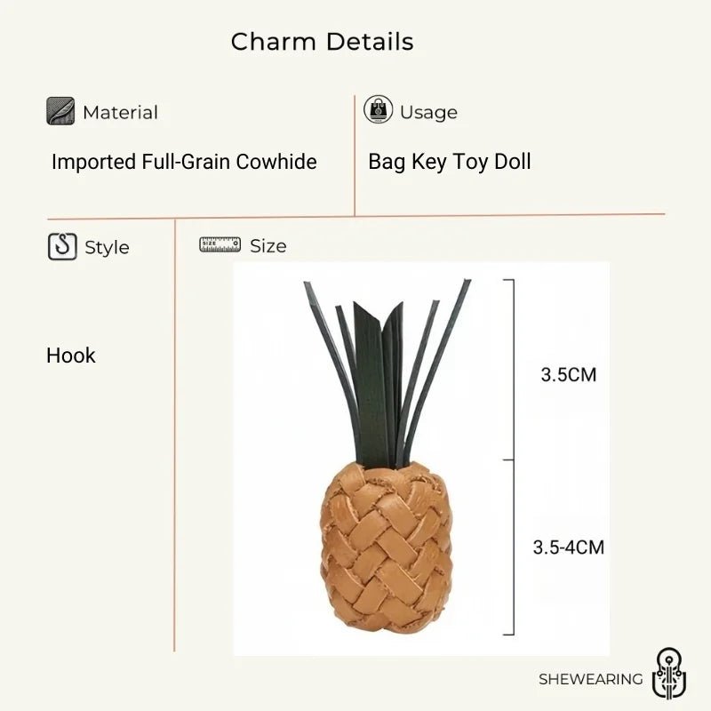 Handwoven Leather Pineapple Bag Charm – Full - Grain Cowhide Key Accessory, Creative and Tropical Vibes, Artisan Design - Tomlynam