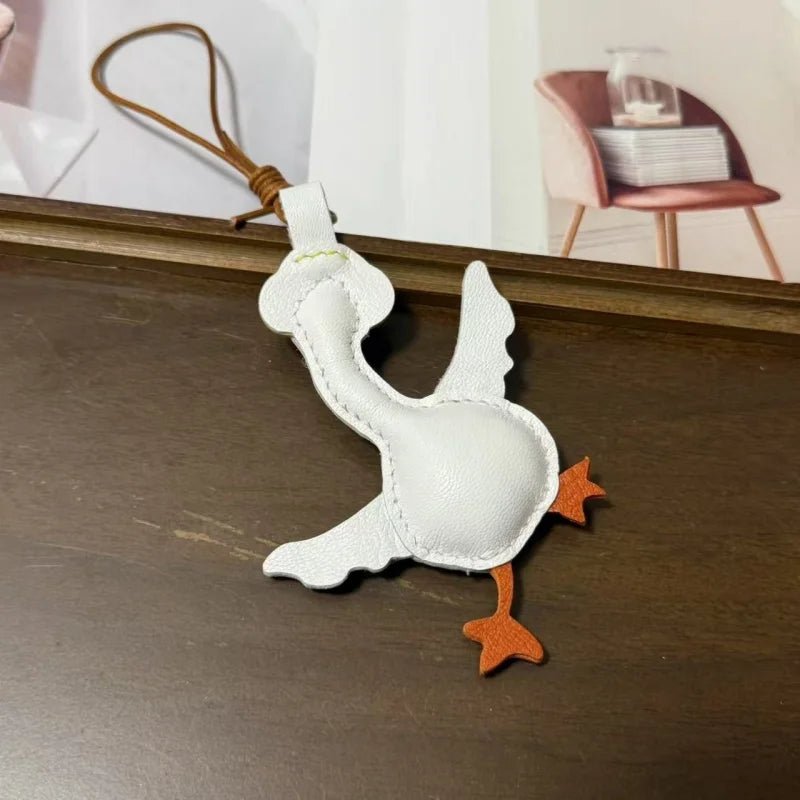 Happy Goose Leather Bag Charm – Handmade French Goatskin Pendant | Playful Animal Accessory | Exquisite Handcrafted Gift for Friends & Couples - Tomlynam