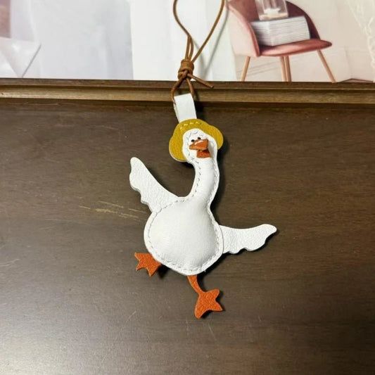 Happy Goose Leather Bag Charm – Handmade French Goatskin Pendant | Playful Animal Accessory | Exquisite Handcrafted Gift for Friends & Couples - Tomlynam
